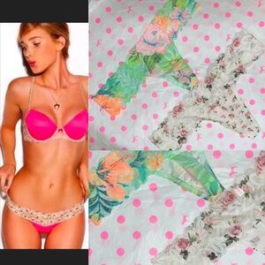 2 Victoria’s Secret PINK Floral Lace Thong Panties VS PINK lace panties bundle